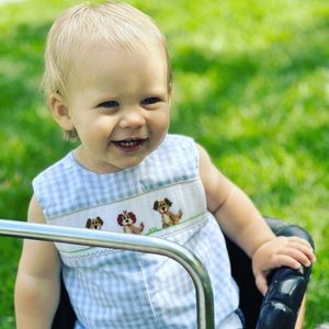 Velani Classics gingham smocked playsuit (6m)